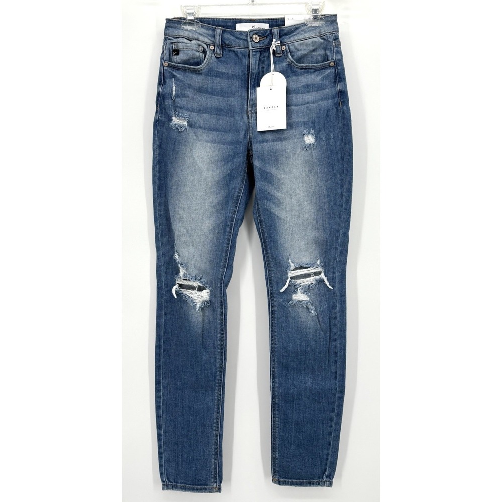 Kancan Skinny Jeansโ Size 26 Medium Wash Mid Rise Distressed Stretch Denim NWT